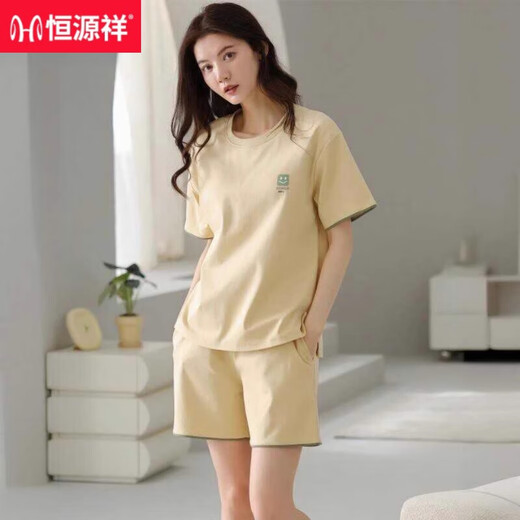 恒源祥睡衣女夏季纯棉短袖短裤简约休闲全棉薄款可外穿家居服套装 Z9853 M 建议80-100斤
