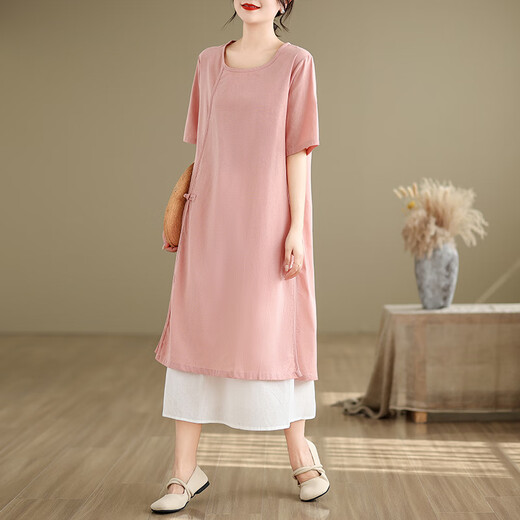 
Jiandang large size women's fat MM summer retro Chinese style loose dress white base skirt two-piece set 6628 ginger single size [160Jin [Jin equals 0.5 kg] below]