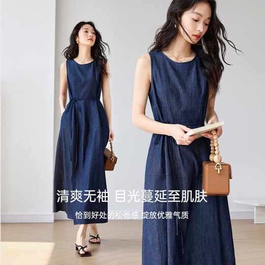 梵希蔓气质优雅牛仔连衣裙女2025年夏季新款宽松显瘦圆领无袖长裙 M9766 牛仔蓝 XL