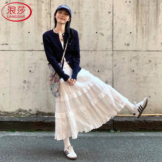 Langsha white cake skirt women's skirt autumn 2025 new French tutu skirt high waist a-line mid-length skirt