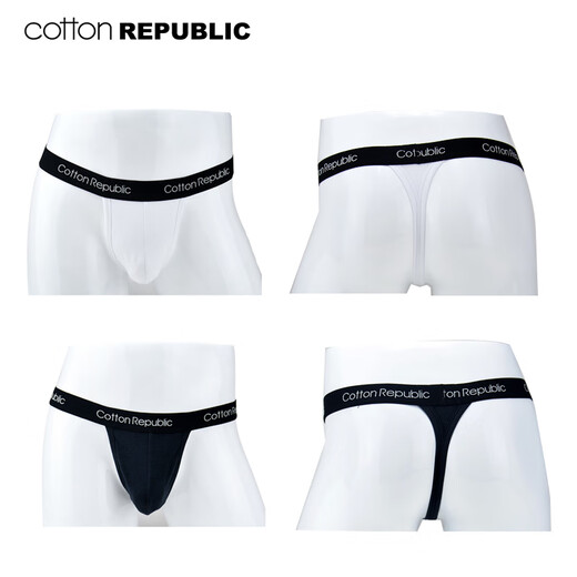 Cotton Republic cotton men's thong TBACK close-fitting double-butt sexy low-waist youth elastic soft pants M black 1510