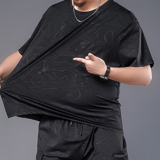 Yinxin taille extra-large shorts gras shorts glacés de la soie glace hommes plus gras plus t-shirt de grande taille hommes vêtements de séchage lâche noir 9922 set 7xl