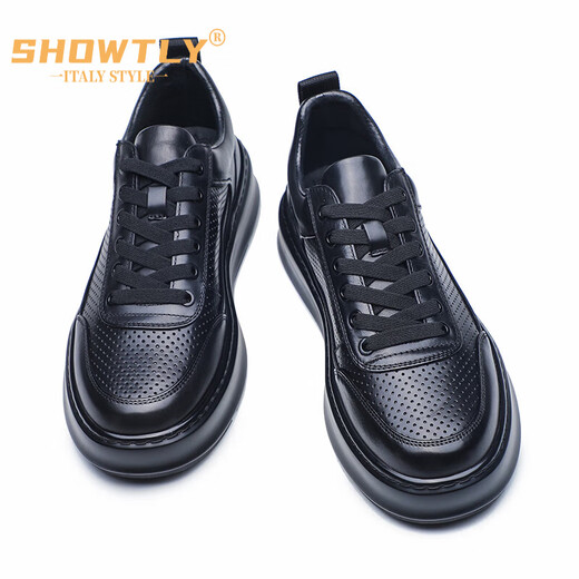STEMETLY High-End-Luxus-Luxus-Herrenschuhe Sommer High-End Casual Lederschuhe Herrenhöhle atmungsaktiven echten Lederweiche Sohle Sportschuhe Herren trendy schwarz [Standard Lederschuhgröße] 41 (255 mm) [Standard Lederschuhgröße]