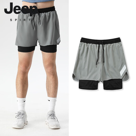 Jeep Spirit Jogging Shorts Herren Sport Trail and Field Marathon Lose schnell trocknende Anti-Exposation-Ausbildung Fitnessausrüstung Drei-Punkte-Hosen DK-9923 Black M