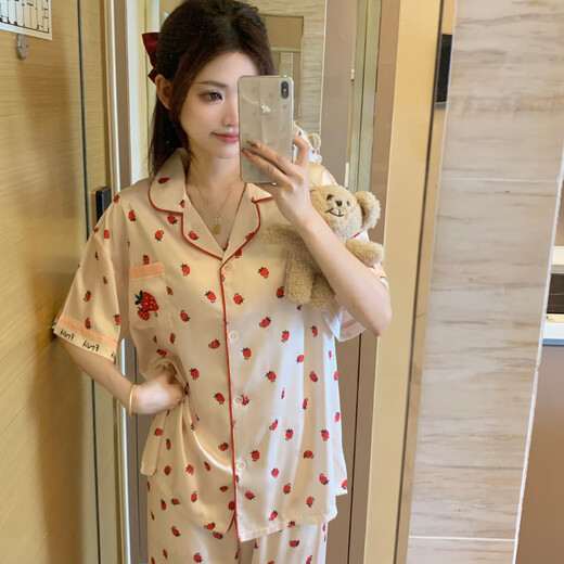 MODAL 2025 Été Nouveau printemps et automne Nouveau pantalon à manches courtes sucré et mignon Couverture de pyjamas à manches courtes peut être portée sur les vêtements extérieurs de la soie de glace de haute qualité 9905 [pantalon à manches courtes] M [80-100jin suggéré [Jin est égal à 0,5 kg]]]