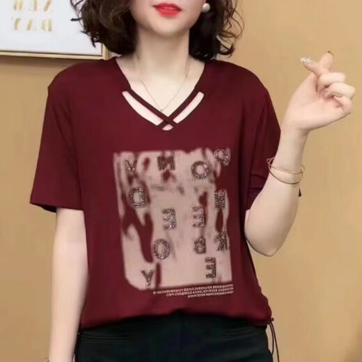 伊离姿抖音同款夏季新款时尚字母短袖洋气气质减龄显瘦上衣T恤休闲小衫 9934黑色 XL 建议115-130斤