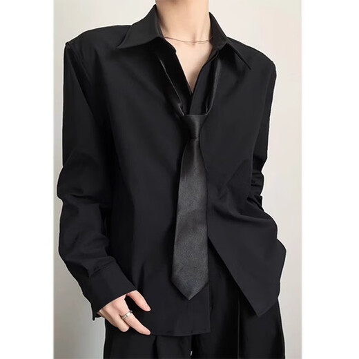 Digada black long-sleeved shirt for men in autumn and winter, handsome drapey inner, versatile, high-end, loose casual shirt jacket JCF-C161 black XL