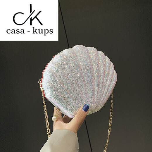 casa-kupsCK斜挎包贝壳包包女2025新款潮链条百搭单肩斜挎小包时尚亮片女包 白色