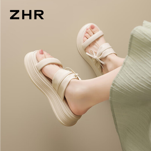 ZHR凉拖鞋女舒适百搭软厚底一字拖鞋女休闲外穿夏季女鞋 CE19 米色38