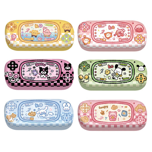 Cute round glasses box portable women's anti-pressure and fall eye box high-value game machine puppy kibbean round glasses box free mirror cloth-game machine sponge