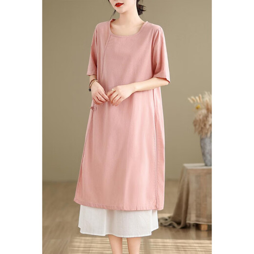 
Jiandang large size women's fat MM summer retro Chinese style loose dress white base skirt two-piece set 6628 ginger single size [160Jin [Jin equals 0.5 kg] below]