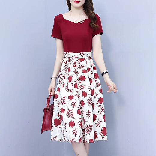 AIMANJIE HONG KONG Robe à tempérament français tendance pour femmes Station européenne Nouveau style chair de couverture pour les faire paraître miness et décontracter la jupe de style nouveau style Red 3xl suggère 145-160jin [Jin est égal à 0,5 kg]