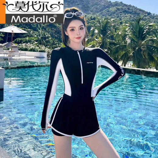 莫代尔泳衣女款保守连体游泳衣2025新款夏季遮肚显瘦泡温泉大码泳装 14122Z黑色 L