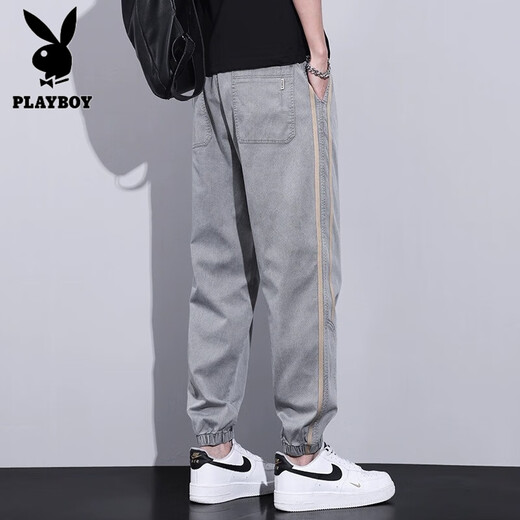 Playboy pantalones para hombres seda de seda de hielo moderno de verano delgada de nina y aguja a los pies sueltos de nine harun pantalones casuales de verano de verano m gris claro M [sugerido 90-110jin [Jin iguala 0.5 kg]]]