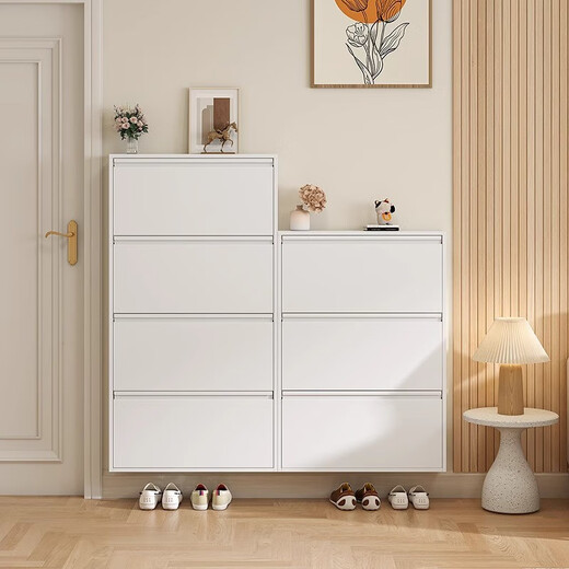 Zhaojian Ultra-dünner Schuhschrank Haushaltstahl Tür Eingangsschrank Eingangshalle integrierter Wandschuh Lagerschrank Korridor Aufbewahrungsschuh dreischichtiger Länge 655 Breite 122 Höhe 1033-Grau