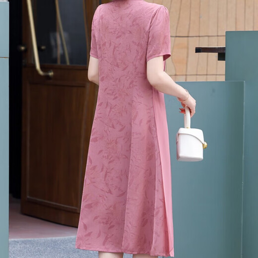 Vestidos de mediana edad y ancianos de mediana edad y ancianos, suegros de verano y mamá, falsos de gasa de dos piezas de dos piezas de mediana edad de 50 años, 6625 rosa XL recomendado 100 Jin [Jin equivale a 0.5 kg]