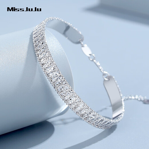 Miss JuJu pt950 sparkling platinum streamer bracelet women's platinum brushed open bracelet weighs 12.5-12.7g and is about 7mm wide