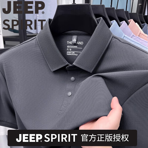 JEEP SPIRIT高档2025夏季新款桑蚕丝短袖t恤中年男士翻领POLO衫休闲上衣服 吉普品牌短袖15125浅米杏 2XL 180/54【建议155-175斤】