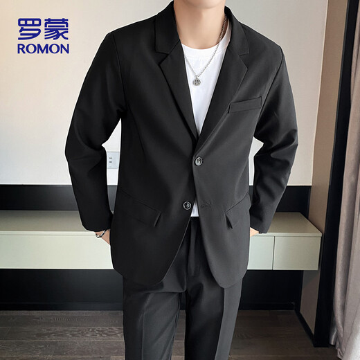 ROMON casual suit men's commuting suit easy to care versatile jacket loose professional formal wear ZHK13 black 3XL