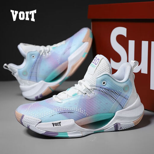 Zapatillas de baloncesto masculino de la marca de agua con botas de combate de choque transpirables para el desgaste antideslizante para estudiantes de combate para estudiantes para niños zapatos deportivos profesionales VT723 Paquete de cojín de gris blanco y obtenga tres código estándar gratuito de 35 Código estándar gratuito