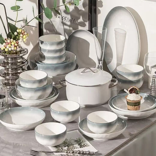 Harbor high-end dishware set for home use 2025 new simple housewarming gradient gray ceramic underglaze color tableware 5-inch bowl 2 pieces