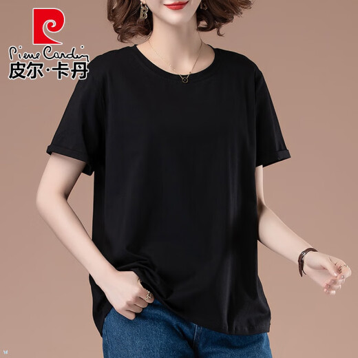 Pierre Cardin Madre de mediana edad 2025 Camiseta de manga corta de verano para mujeres versátiles delgadas de grasa de grasa infantil suelta delgada delgada blanca versátil [9896 modelos] 3xl 145-160jin [Jin iguala 0.5 kg]
