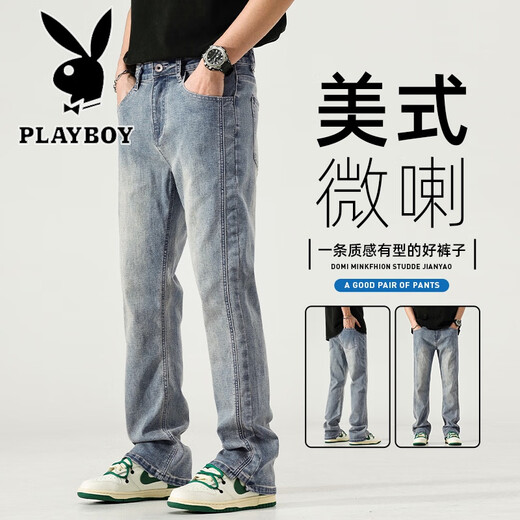 Playboy (Playboy) Jeans micro-flare para hombres primavera y otoño American High Street Summer Retro Retro Boys 'Hands Boys Casual Cashilers 9901 Azul Nostálgico S [26-27 tamaños]
