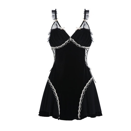Sexy Deep V más almohadilla de la almohadilla de la almohadilla de la cintura de la cintura de encaje empalmado Velvet Nightgown 3879 Bata negra + cinturón, todo tamaño