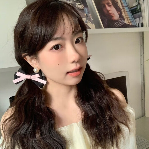 French sweetheart girl bow hairpin princess hair Korean style side clip side clip double ponytail headdress black one