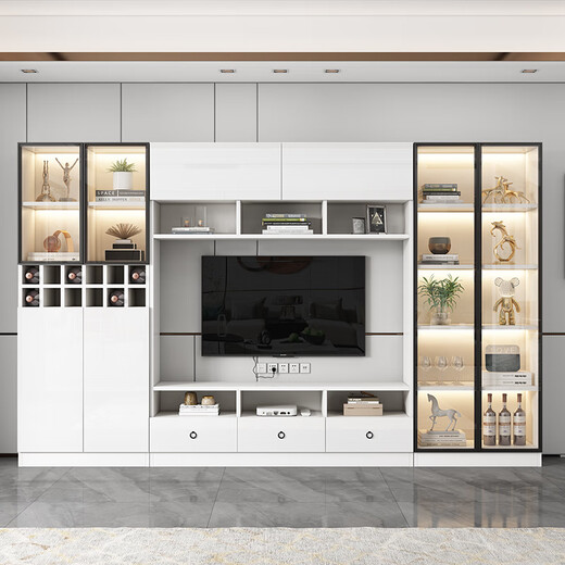 欧派匠郁苑电视柜背景墙柜一体组合实木收纳柜储物柜定制客厅电视机柜 [匠郁苑]款式14380*210*35cm 上门安装