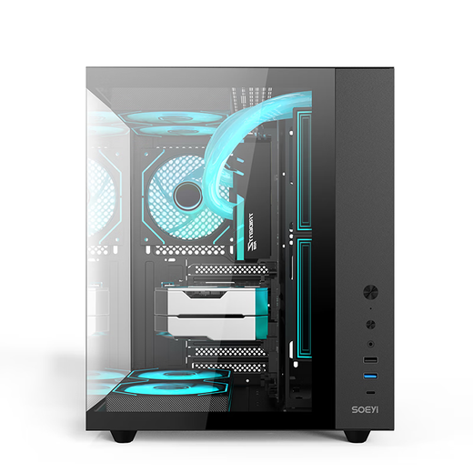 Shuoyi Kunpeng CH2+ CH3+ Ordinateur de bureau ATX Boîtier principal Côté blanc Verre incurvé transparent Chambre avec vue sur la mer Boîtier de petite taille Jeu Esports 240 Refroidissement par eau Verre à angle droit Kunpeng CH2 Noir