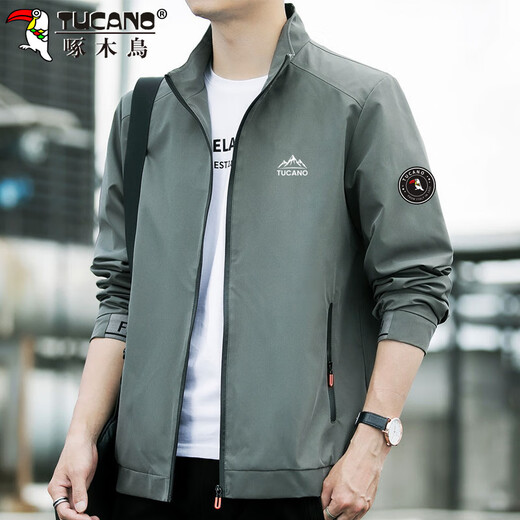 Woodpecker (TUCANO) jacket for men spring and autumn business casual jacket for men cadre loose trendy stand collar clothes for men bean gray XL