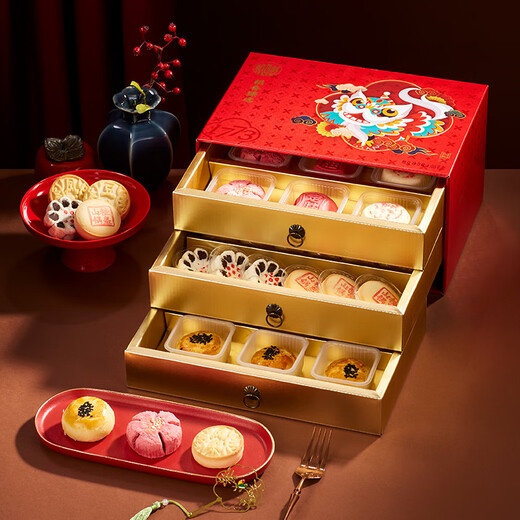 
Daoxiangcun pastry gift box Peach blossom crisp Chinese dessert breakfast casual snack gift box holiday gift gift group purchase benefits Daoxiang Zhenxuan [three-layer red gift box] 1050g