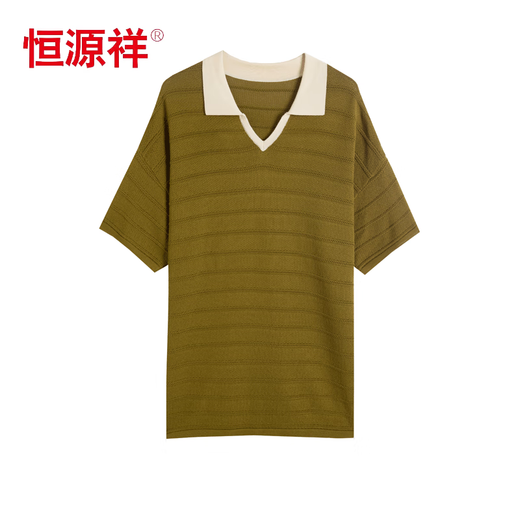 恒源祥夏装100%桑蚕丝翻领中袖t恤女中长款加肥大码真丝针织衫半袖上衣 魅6623  米色 XL (建议115-125斤