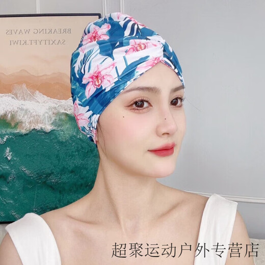 Zailu long and short hair, fashionable and cute ear-protecting fabric swimming cap, good-looking, hot spring swimming cap for women with small face, 2001 black Mickey hat + nose clip earplugs