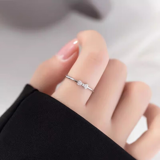 巴克乐乐日韩蝴蝶结戒指女小众设计轻奢开口指环感ins风小碎钻食指戒 J1697 开口可调节