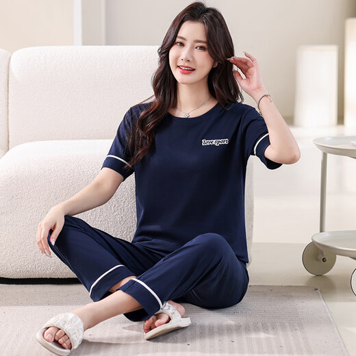莫代尔睡衣女夏季纯棉短袖薄款2025年新款夏天休闲全棉可外穿长裤家居服 7374豆沙粉无胸垫 M 80-100斤