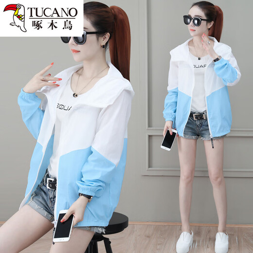 Woodpecker sunscreen clothes for women 2025 spring and autumn summer new Korean thin ins jacket for women loose sunscreen clothes light purple S recommended 98 Jin [Jin equals 0.5 kg] below