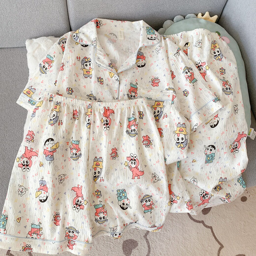京濮飞库洛米可爱睡衣女春夏云朵棉短袖家居服三件套 云朵棉-9902#星星KT猫三件套 M 【建议75-100斤】