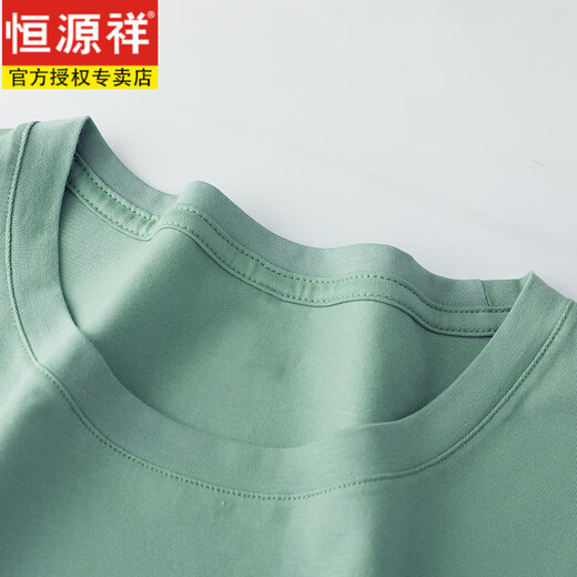 恒源祥纯棉薄荷绿色t恤女士短袖宽松减龄洋气印花体恤夏装2025新款上衣 6190薄荷绿 短袖 M (建议80-105斤)