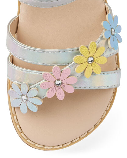 GYMBOReeGymboree Girls Toddler Flat Sandals, Silver Floral, 9 Toddlers Silver Floral 9 Toddlers