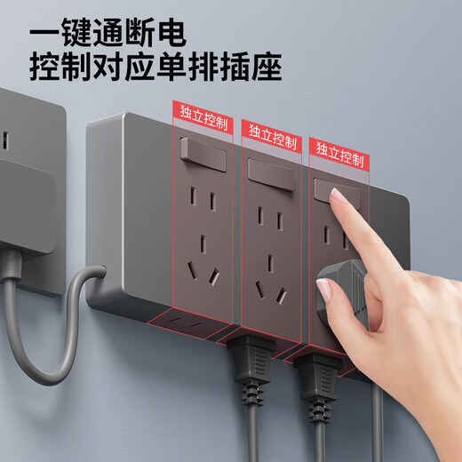 International electrician extension socket with power cord multifunctional bedroom wall extension conversion socket kitchen plug strip with switch right plug wire 3 open 21 holes - white