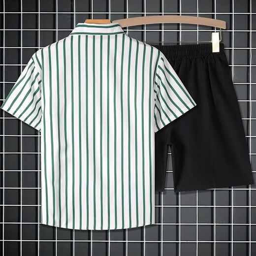 Hemd mit kurzem Ärmeln Männer sommer gestreiftes Kurzärmel-Hemd Männer lässig lose große, trendige blumige Hemdjacke dünner vertikaler Streifen [Sturm 679] xl