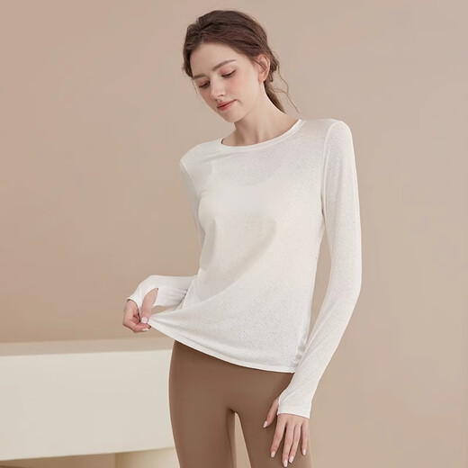 Bright dip yoga wear women's new sports top loose hollow beautiful back long-sleeved T-shirt Pilates training fitness cover-up white top S 80-100Jin Jin equals 0.5 kg