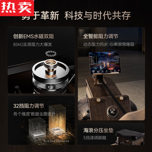 Zhenniang German imported high-quality Jueying high-end hydromagnetic double resistance rowing machine household light commercial gym equipment aerobic without North American cherry wood - EMS hydromagnetic double resistance