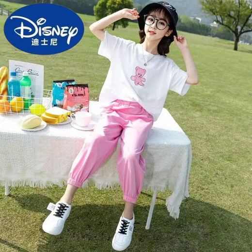 迪士尼女童夏装运动套装洋气新款儿童装大童夏季女孩休闲两件套 紫色套装【9922】 130 (XL)