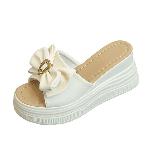 Clai de taille brisée Perle King High Talon Slippers pour les femmes Talons de semelles épaisses d'été Tour les tongs Slivers de cravate de papillon