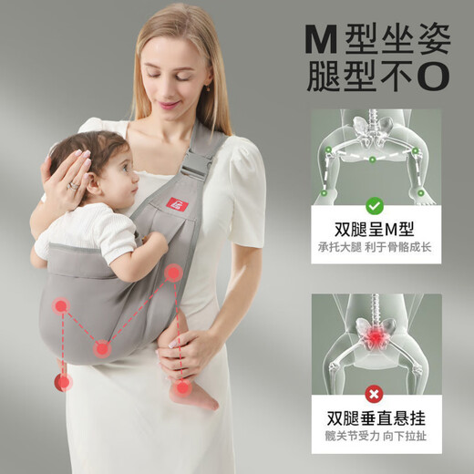 迪士尼抱娃神器解放双手背带新生婴儿前抱式宝宝外出简易幼儿童背娃横抱 【升级加固款】网布-灰色