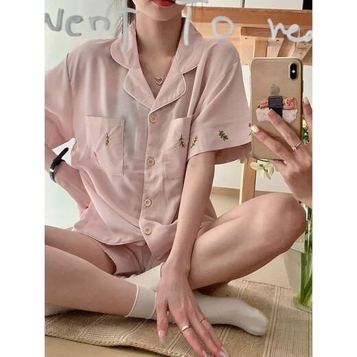 莫代尔冰丝睡衣女夏季薄款短袖短裤套装夏天感简约休闲家居服可外穿 LW-9214【短袖短裤】 XL 【建议120-135斤】