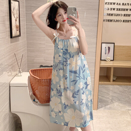 
Single Nanwei 2024 new summer ice silk herringbone twill suspender nightgown for women with fixed chest pads sweet home clothes for outdoor wear JDX-3887Q# M 160